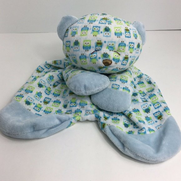 Baby Ganz Sleepy Time Bear Lovey Security Blanket Owl Green Blue Brown White - Picture 5 of 12